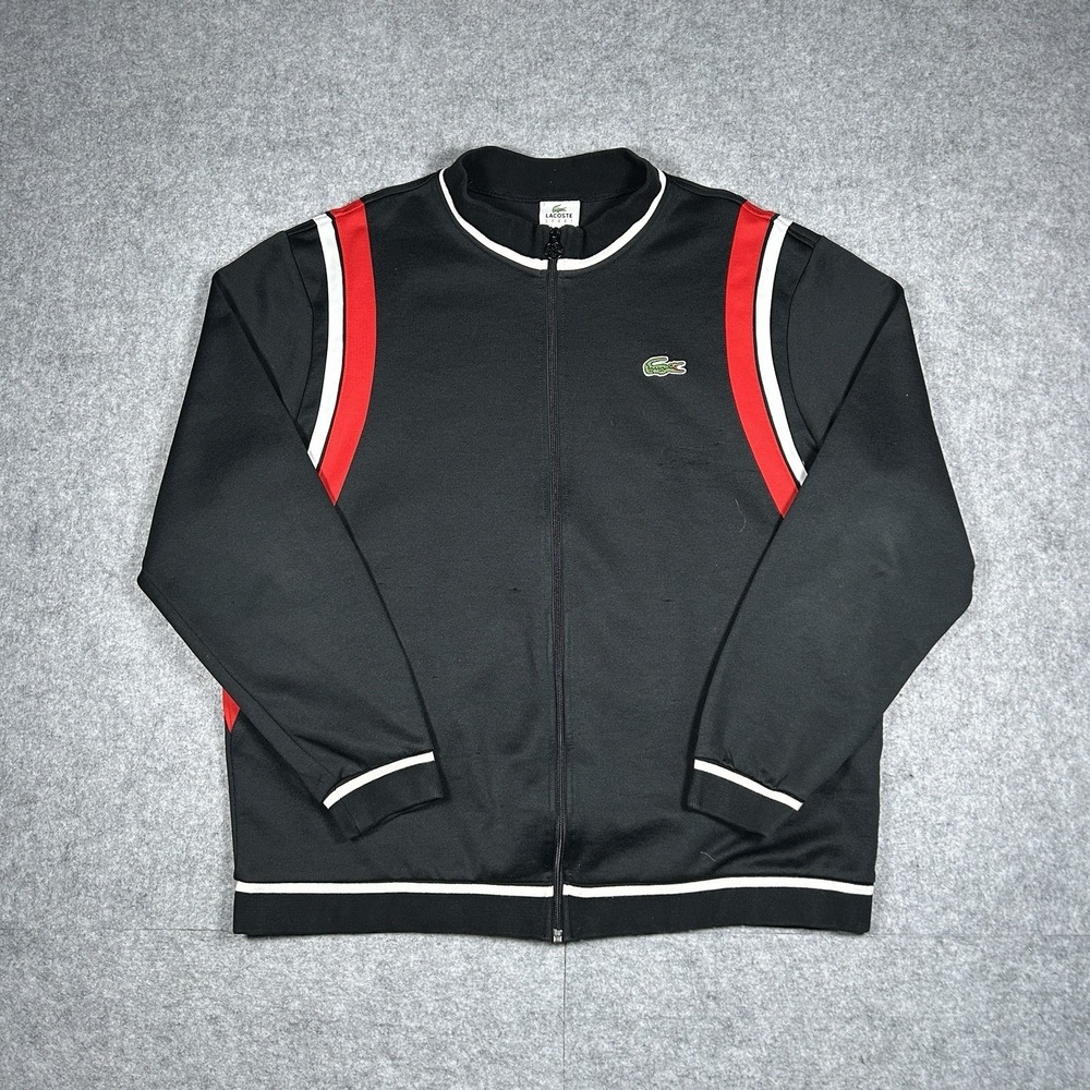 Lacoste Sport Track Jacket Mens Size 9 2-3XL Black full Zip Big Croc Logo Active